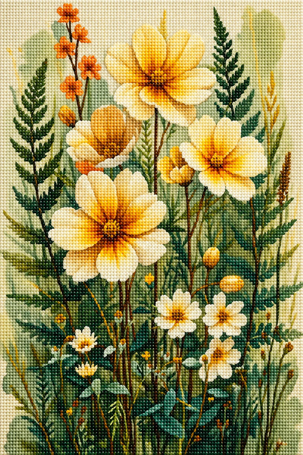 Yellow Flowers And Ferns Diamond Art Kit