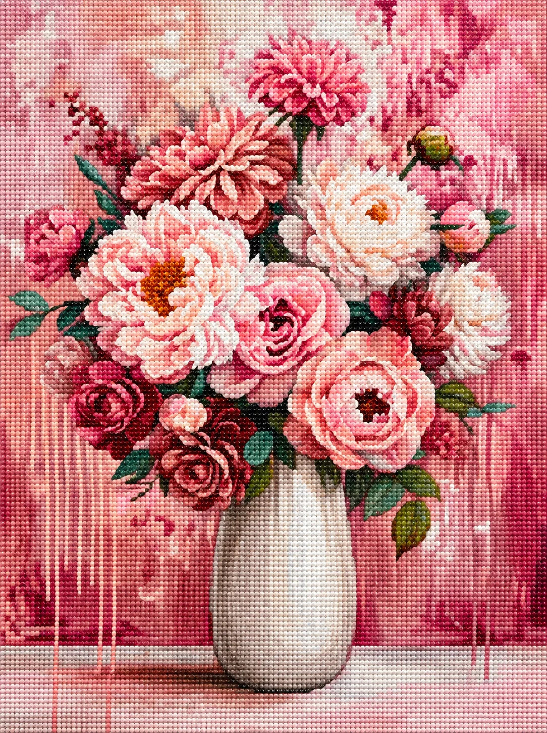 White Vase Of Pink Flowers Diamond Art Kit