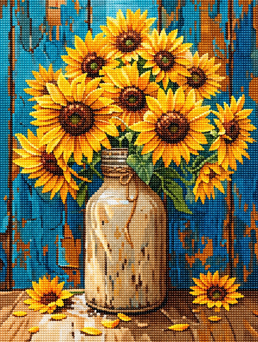 Tan Milk Jug Sunflowers Diamond Art Kit