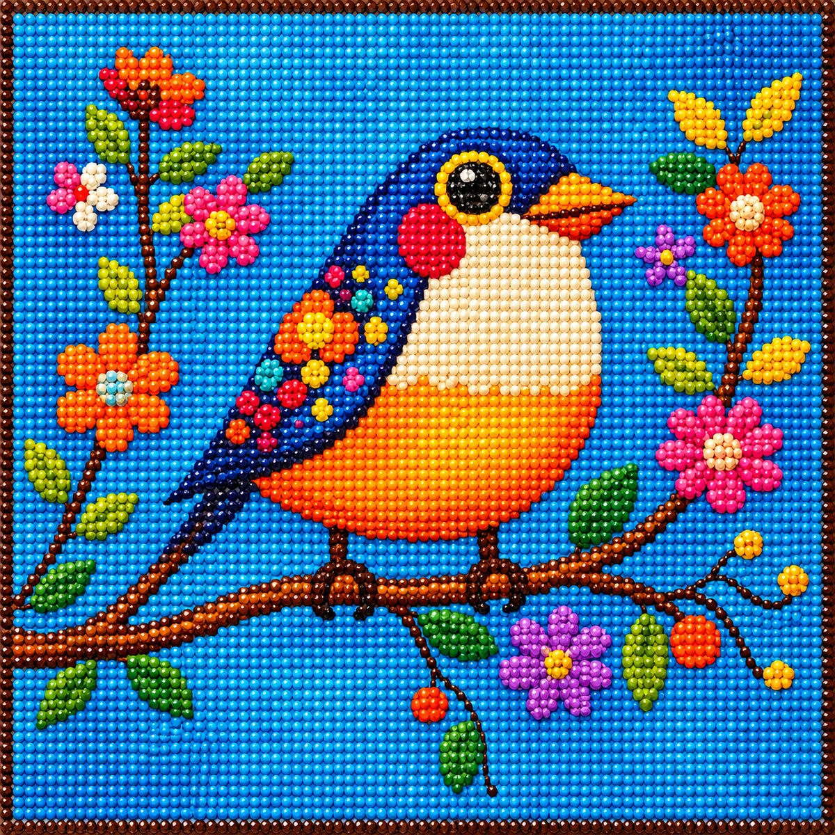Little Bird Flowers Folk Art Diamond Art Kit