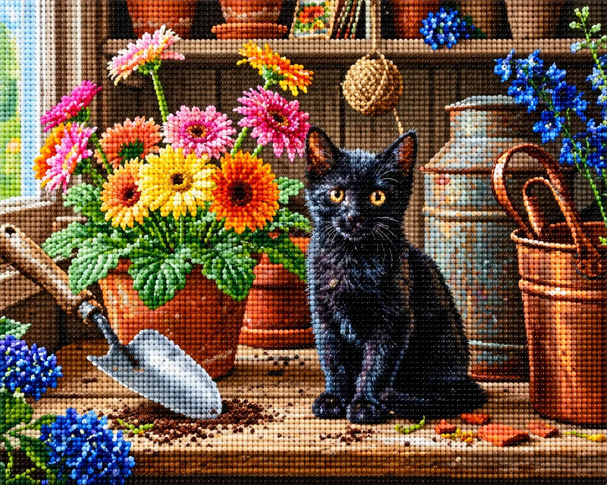 Kitten In The Garden Shed Diamond Art Kit