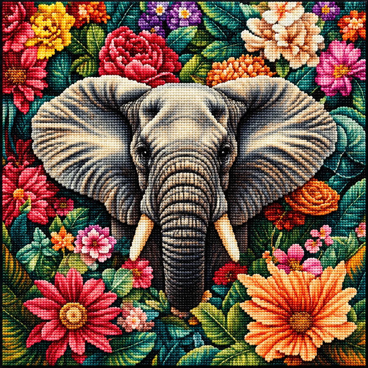 Flowers Elephant Diamond Art Kit