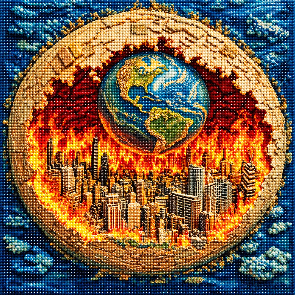 Burning City Earth Sphere Diamond Art Kit