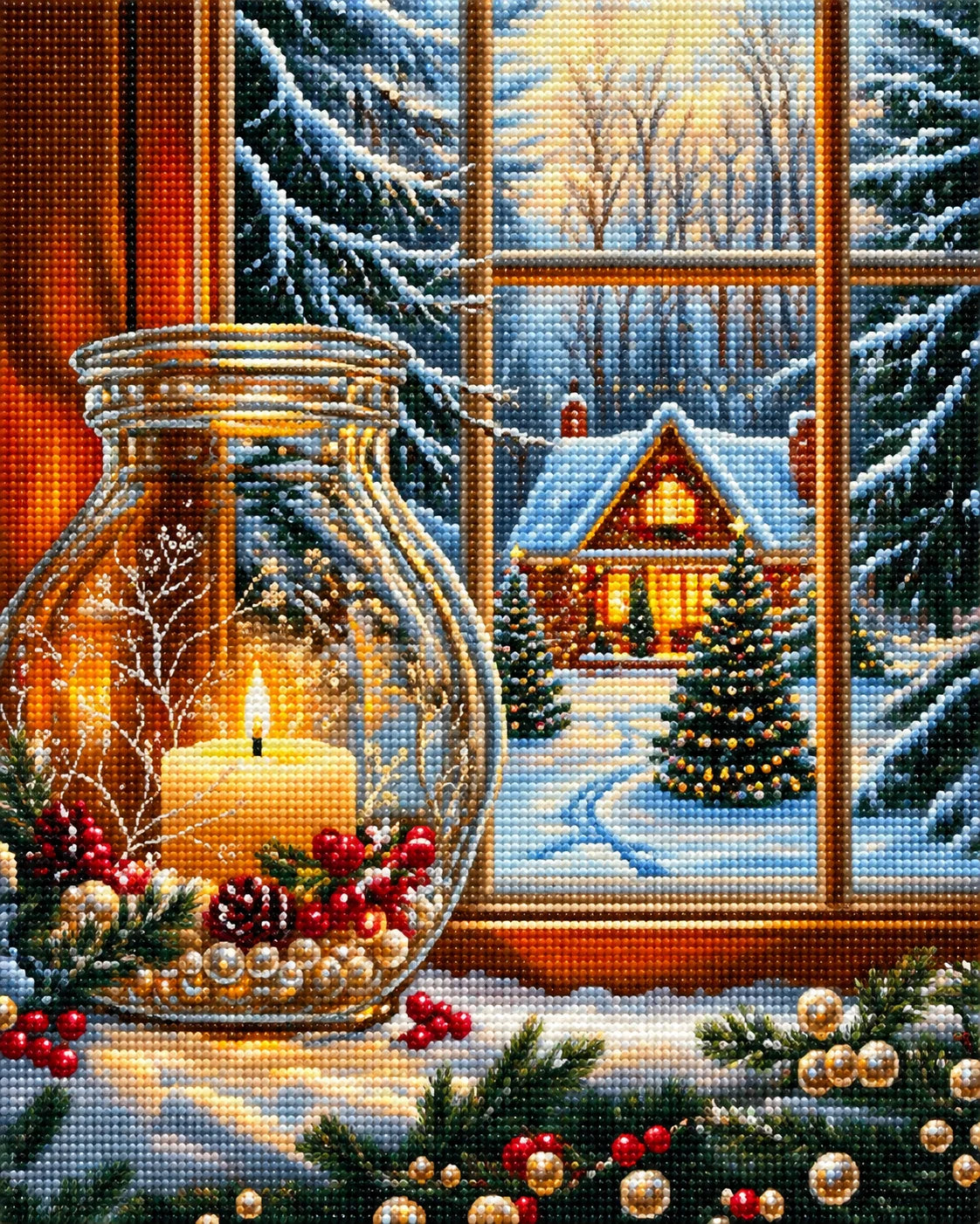 House At Christmas Jar Candle Diamond Art Kit