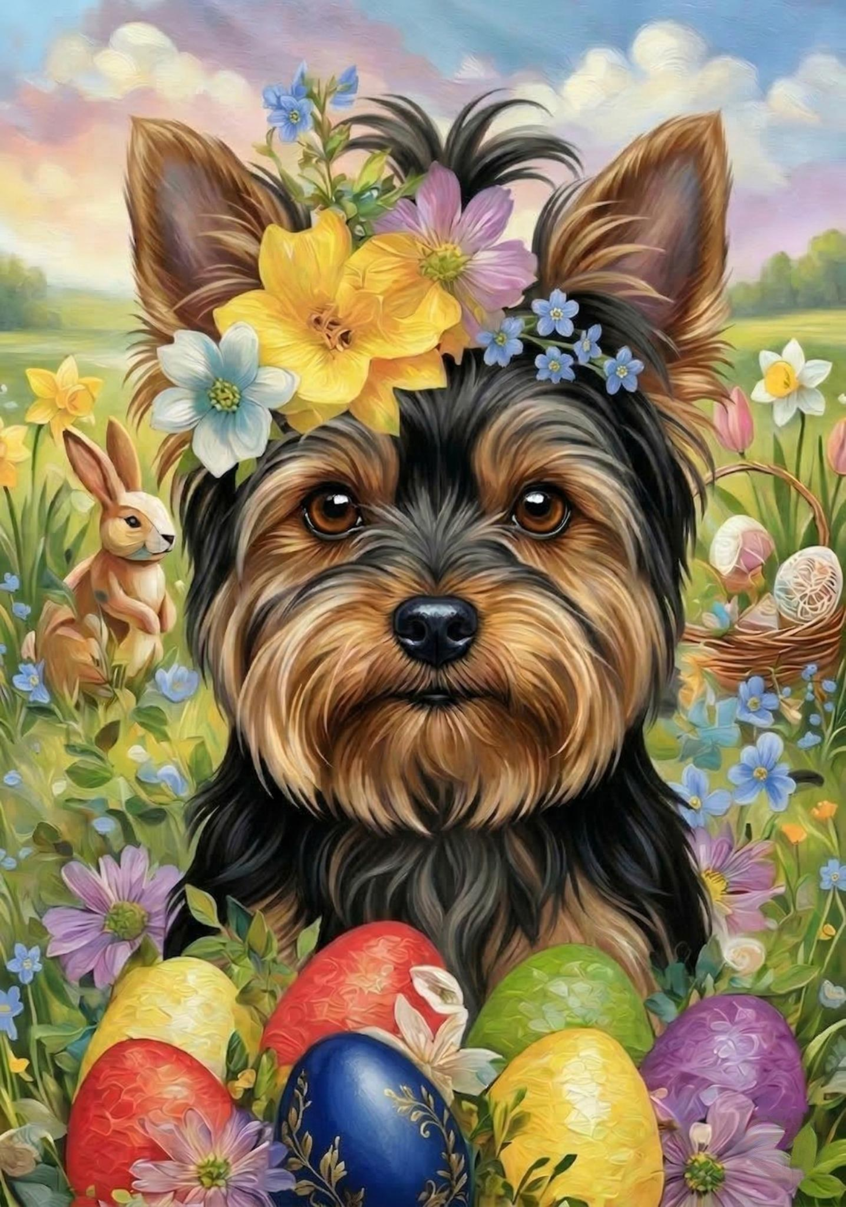 Black and Gold Easter Yorkshire Terrier Diamond Art Kit