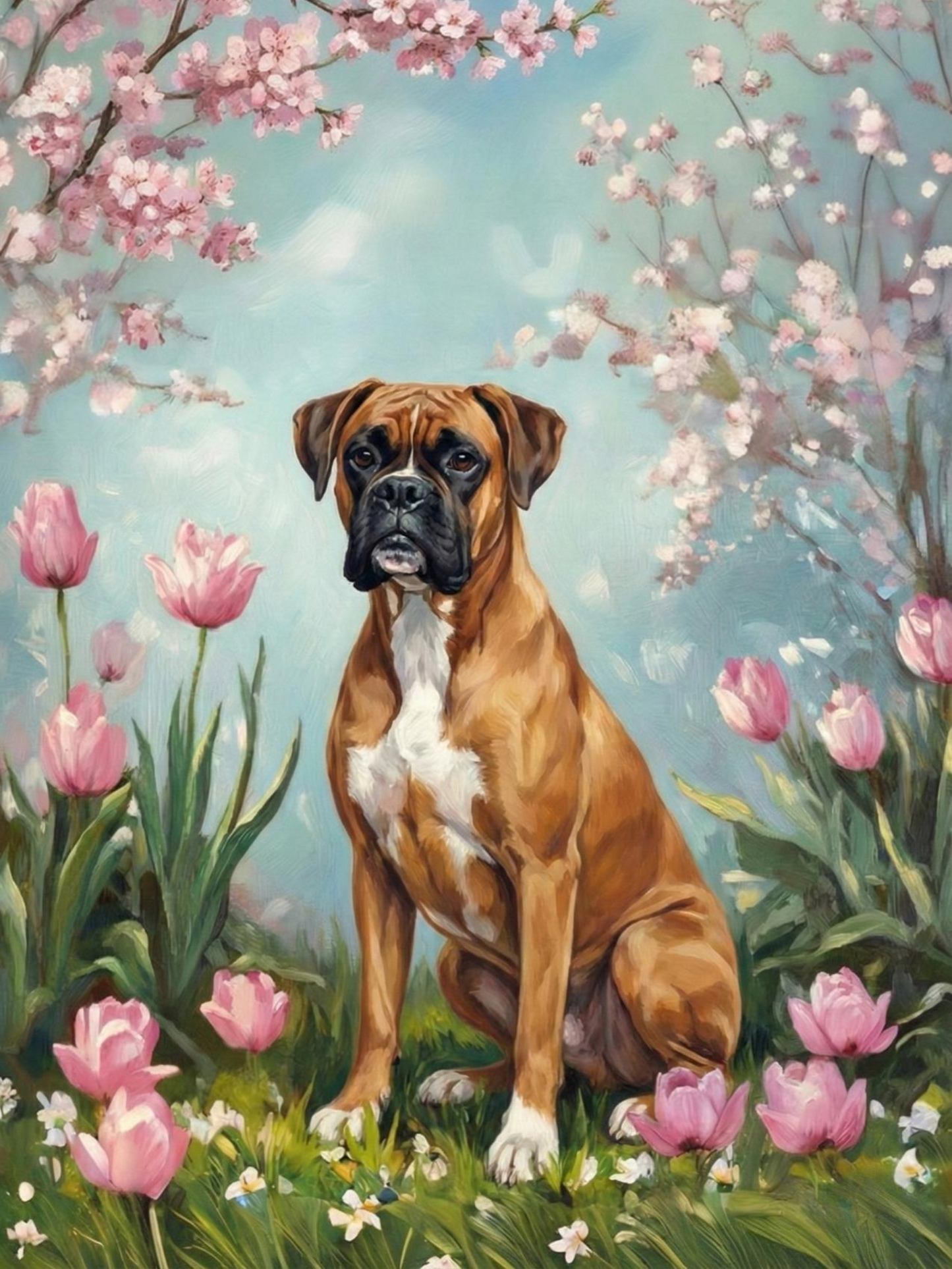 Boxer in the Tulips Diamond Art Kit