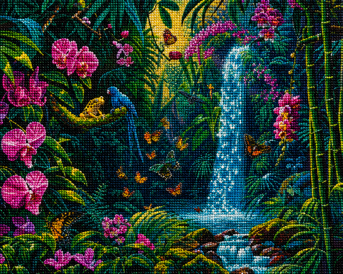 Branch Frog And Parrot Diamond Art Kit — diamond art kit canvas
