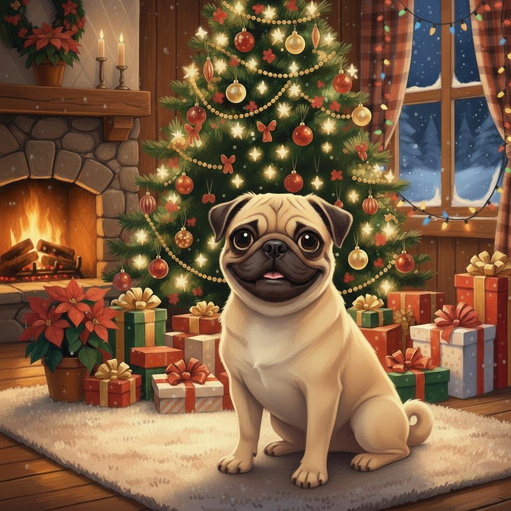 Christmas Tree Pug Diamond Art Kit
