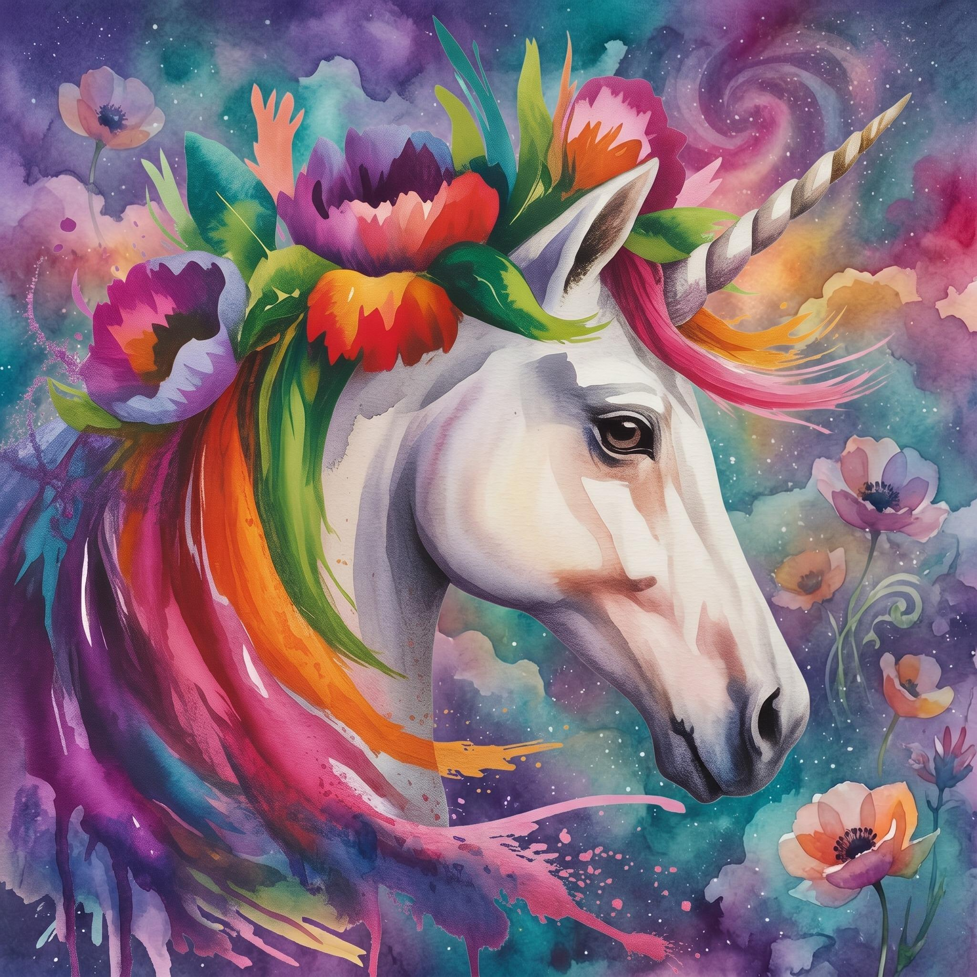 Colorful Unicorn and Poppies Diamond Art Kit