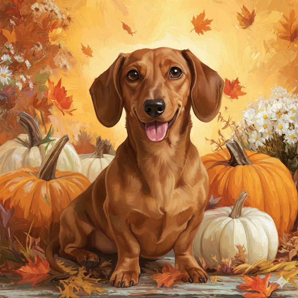Dachshund and Four Pumpkins Diamond Art Kit