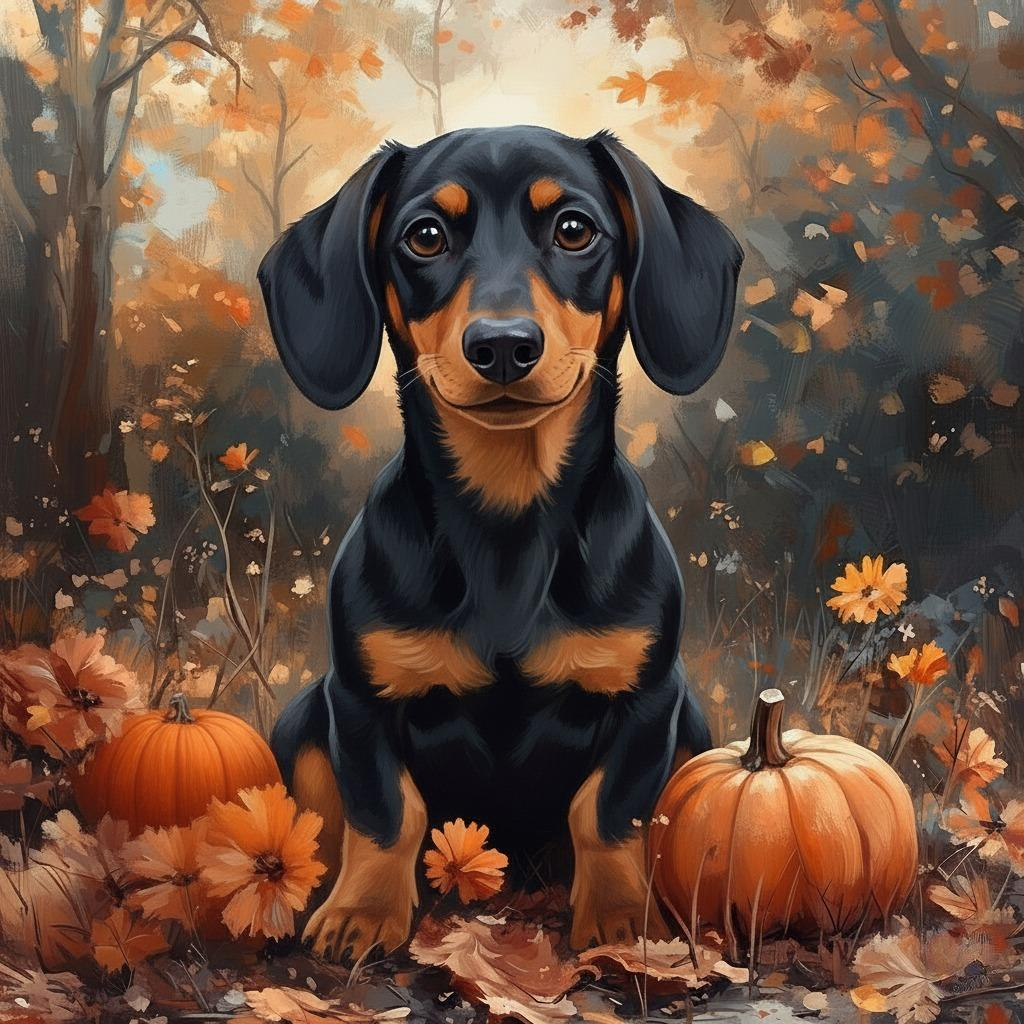 Dachshund in Pumpkins Diamond Art Kit