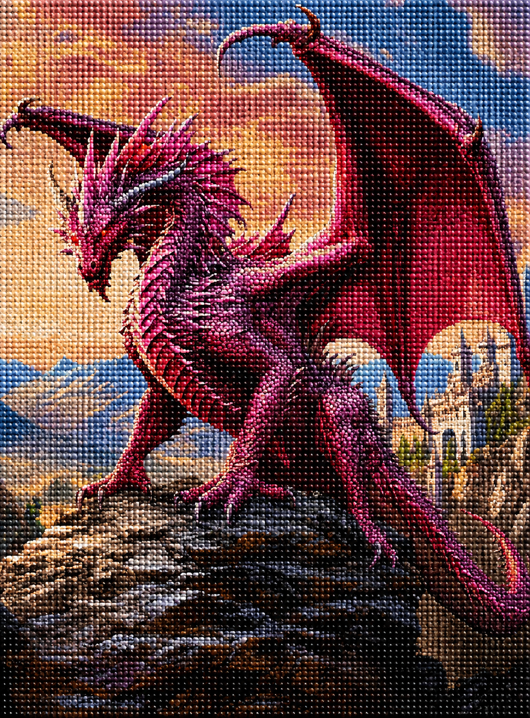 Dark Red Dragon Castle Diamond Art Kit — diamond art kit canvas