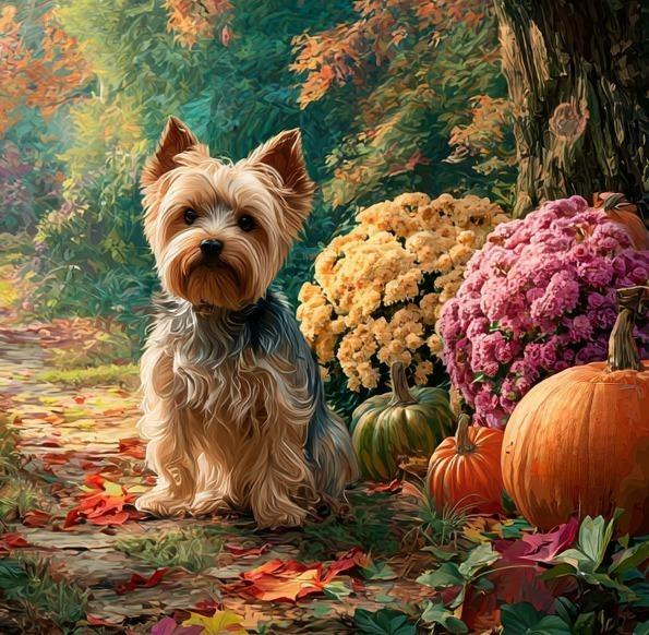Fall Flowers Yorkie Diamond Art Kit
