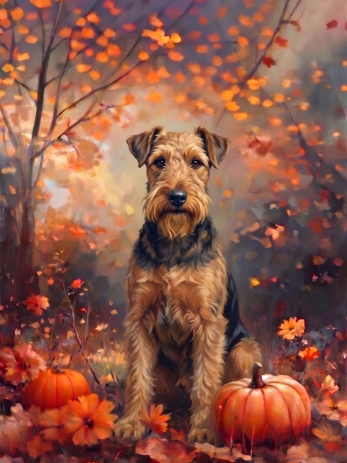 Fall Lakeland Terrier With Pumpkins Diamond Art Kit
