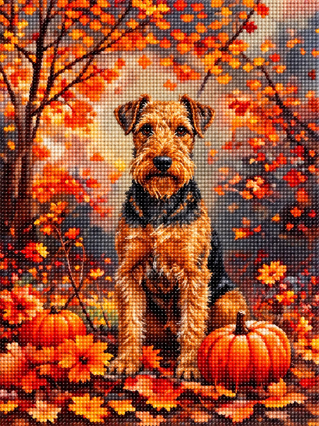 Fall Lakeland Terrier With Pumpkins Diamond Art Kit