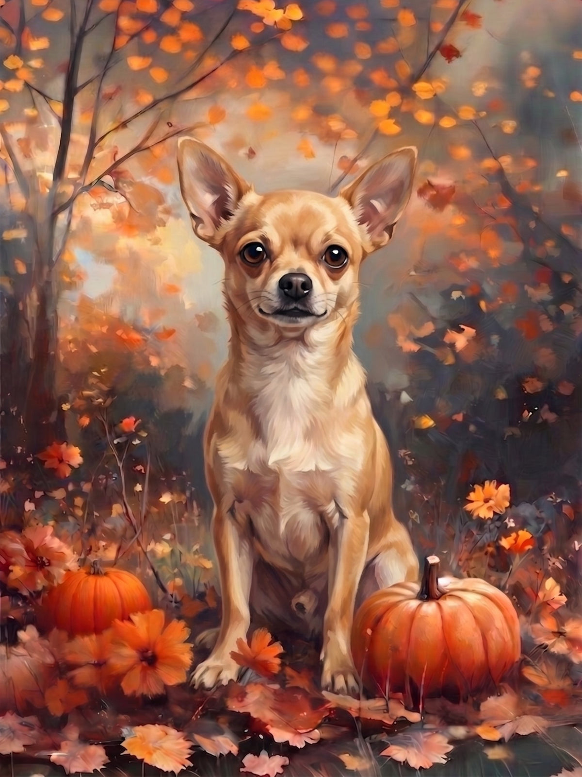 Fall Short Haired Chihuahua With Pumpkins Diamond Art Kit