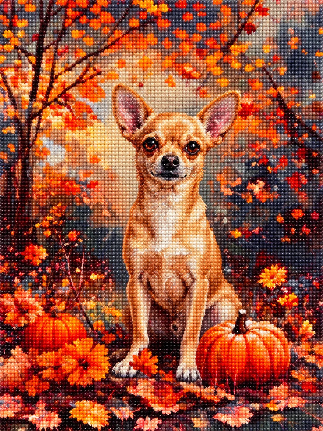 Fall Short Haired Chihuahua With Pumpkins Diamond Art Kit