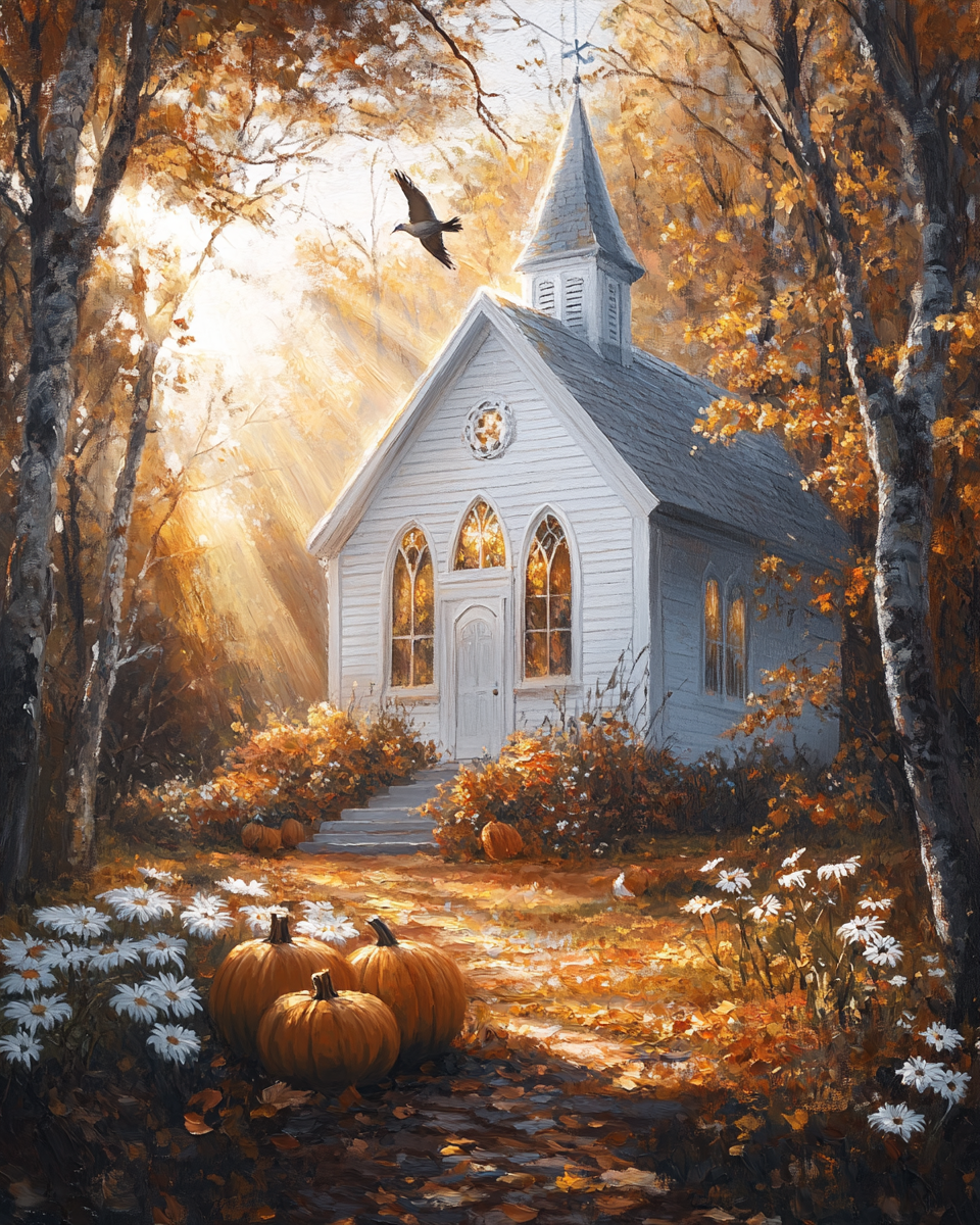 Fall Harvest White Church Diamond Art Kit