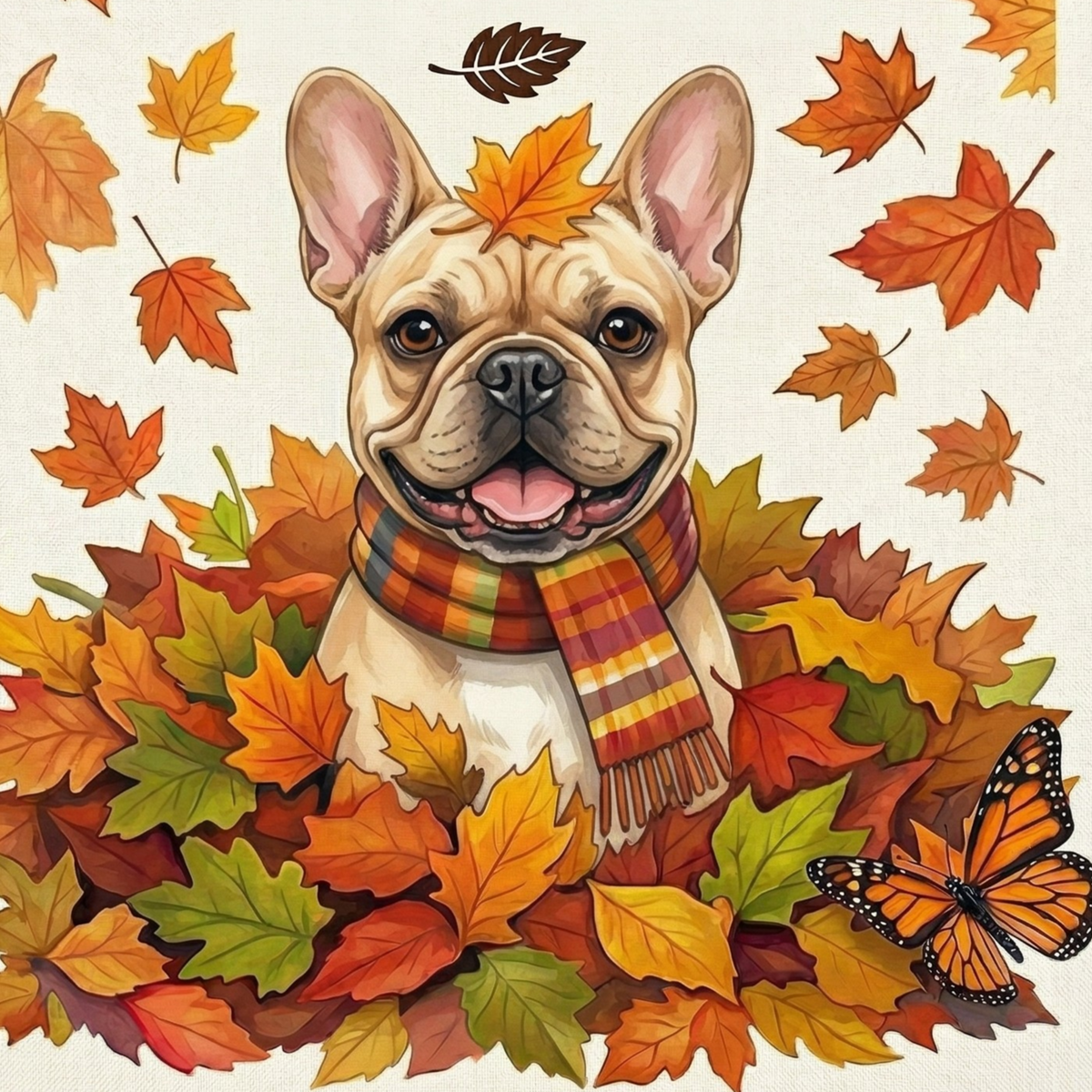 Falling Leaves Frenchie Diamond Art Kit