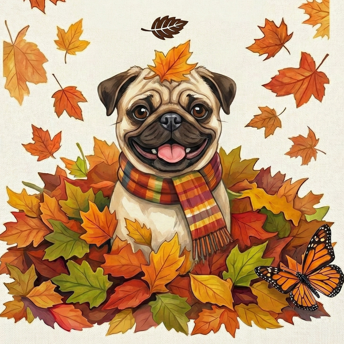Falling Leaves Pug Diamond Art Kit