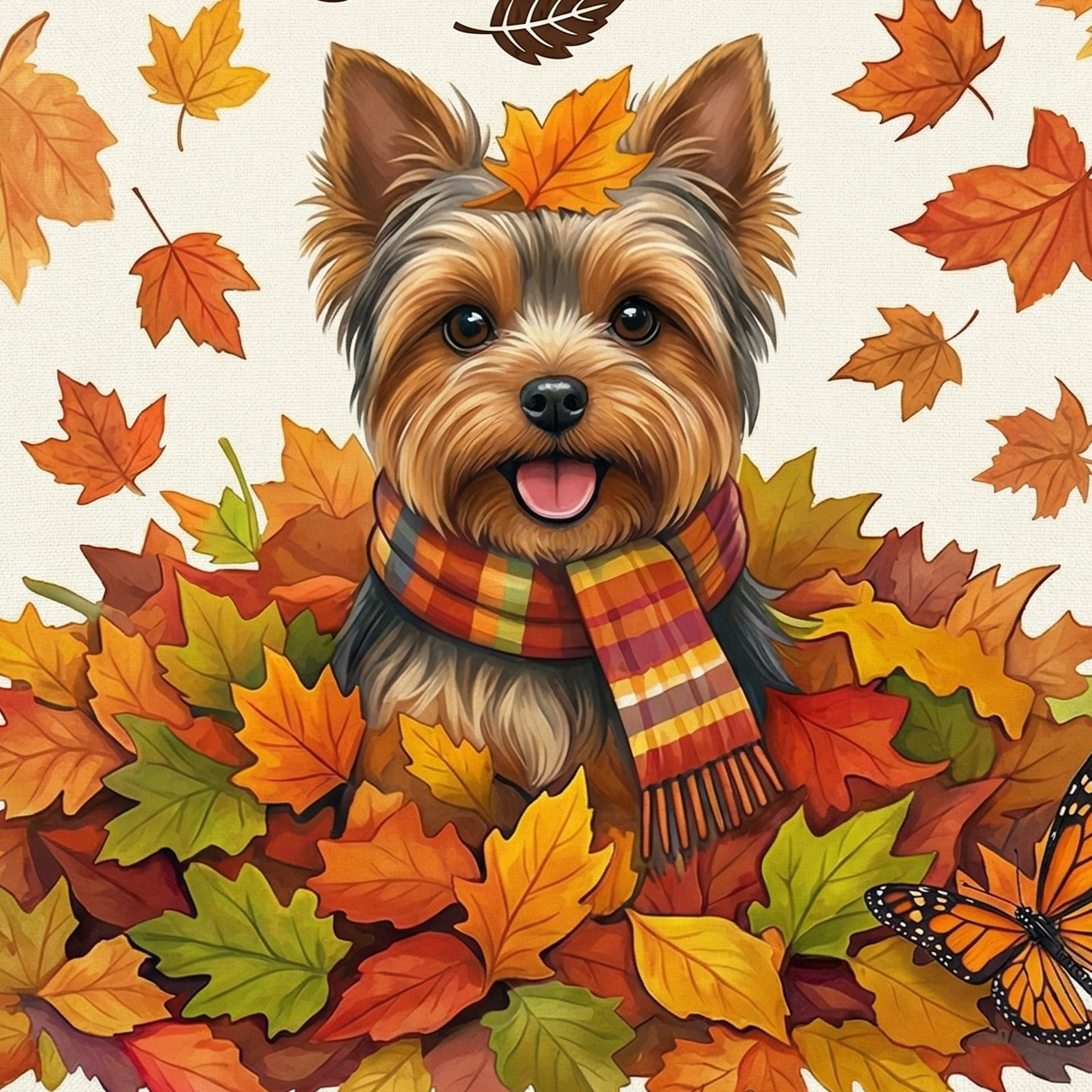 Falling Leaves Yorkshire Terrier Diamond Art Kit