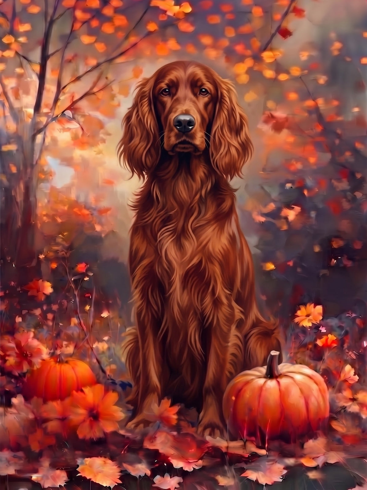 Fall Irish Setter With Pumpkins Diamond Art Kit