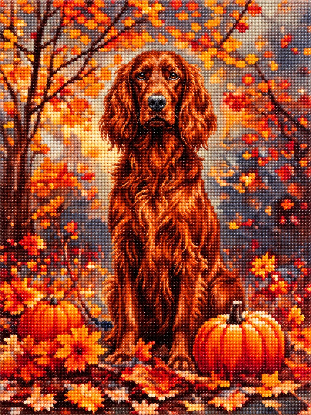 Fall Irish Setter With Pumpkins Diamond Art Kit