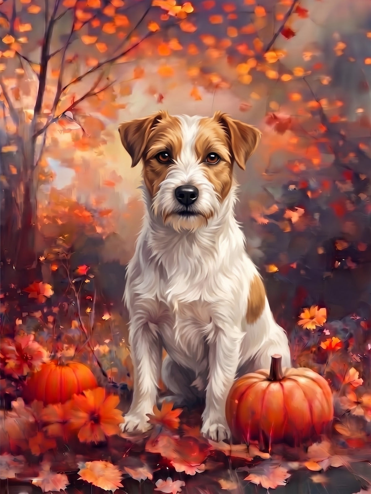 Fall Russell Terrier With Pumpkins Diamond Art Kit