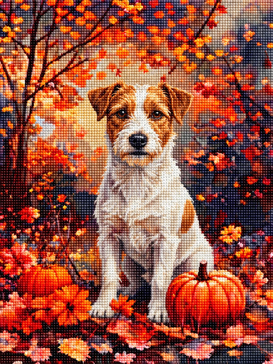 Fall Russell Terrier With Pumpkins Diamond Art Kit