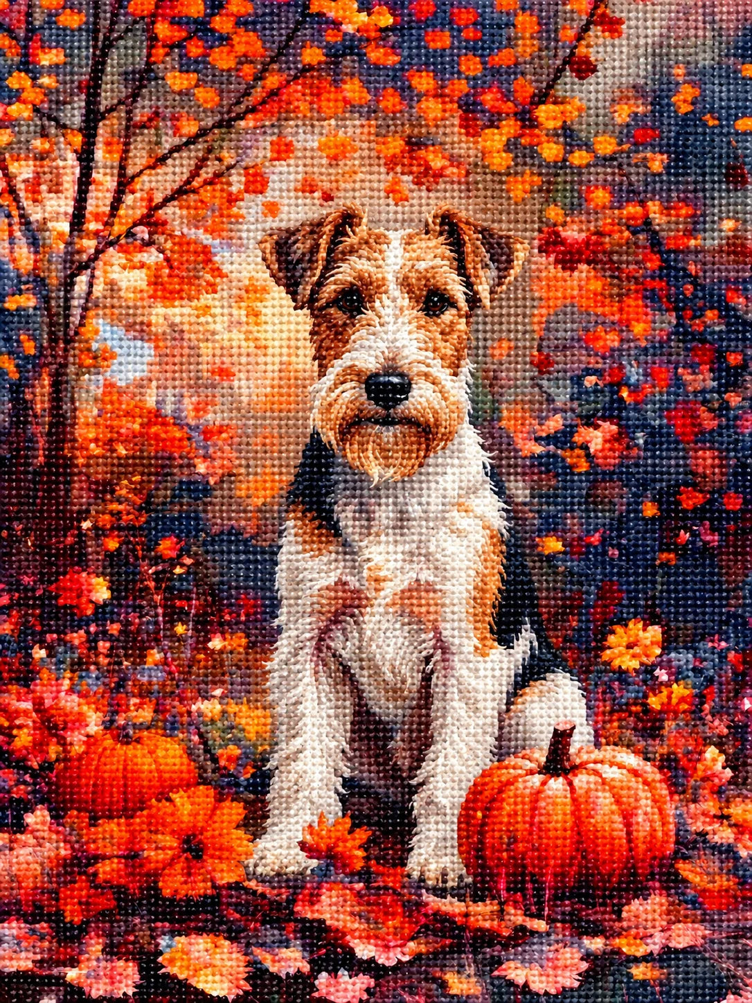 Fall Wire Fox Terrier With Pumpkins Diamond Art Kit