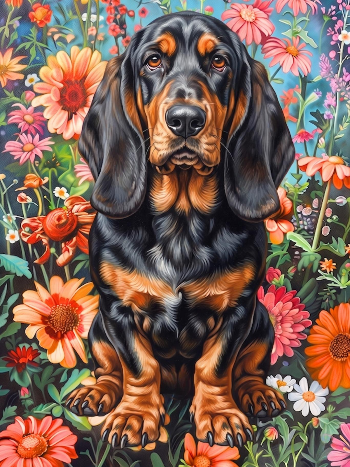 Flower Garden Basset Hound Diamond Art Kit