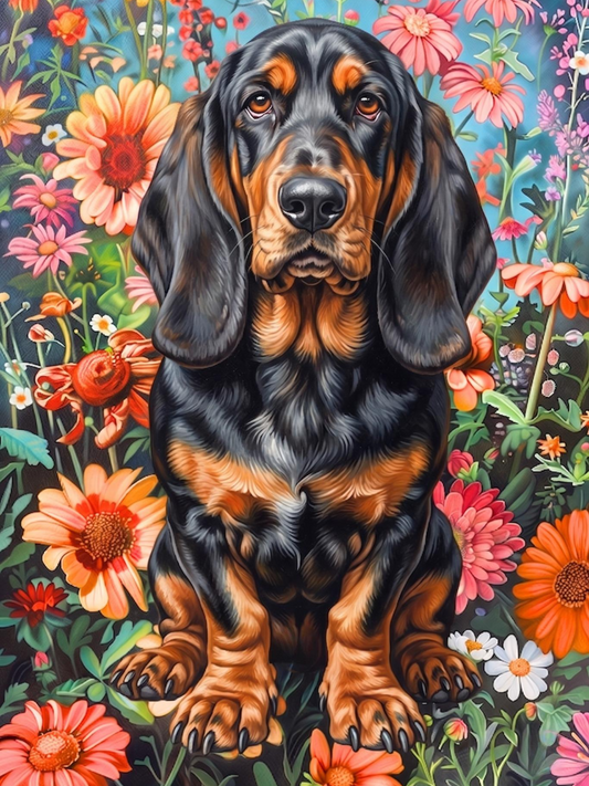 Flower Garden Basset Hound Diamond Art Kit