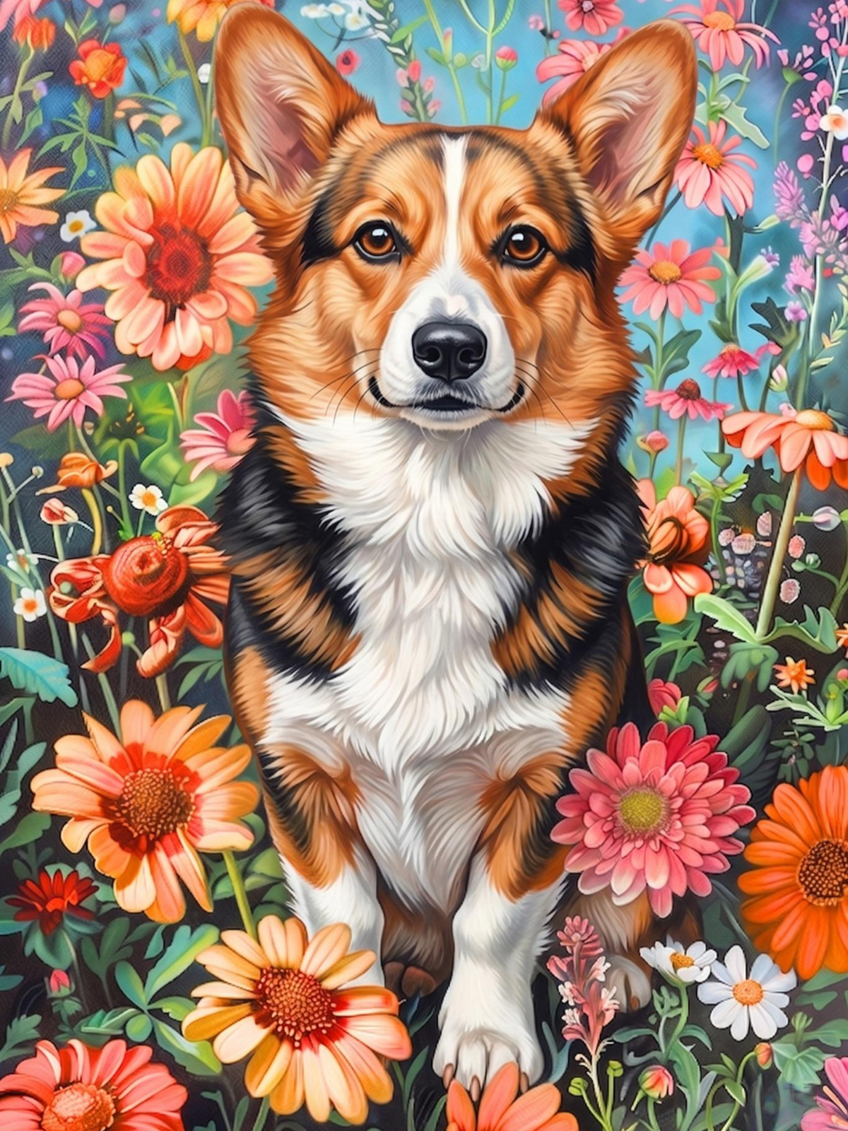Flower Garden Corgi Diamond Art Kit