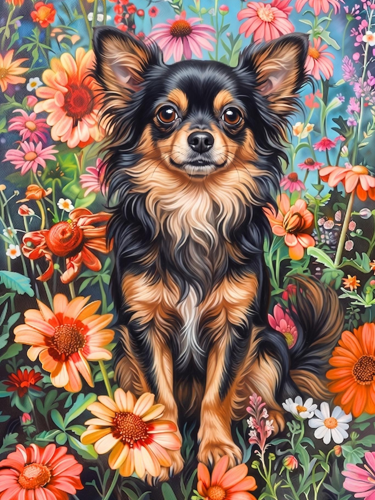 Flower Garden Long Hair Chihuahua Diamond Art Kit