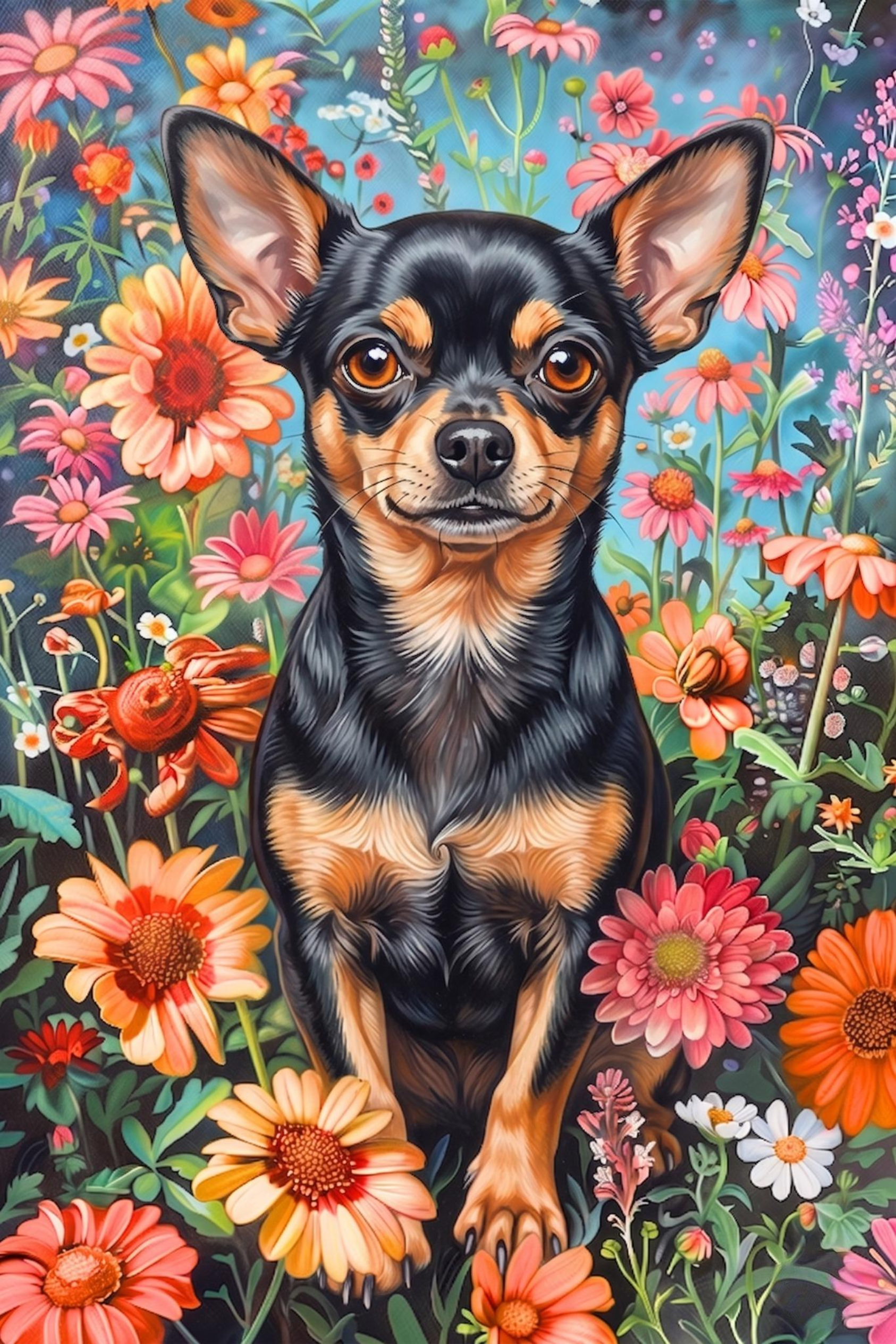 Flower Garden Short Hair Chihuahua Diamond Art Kit
