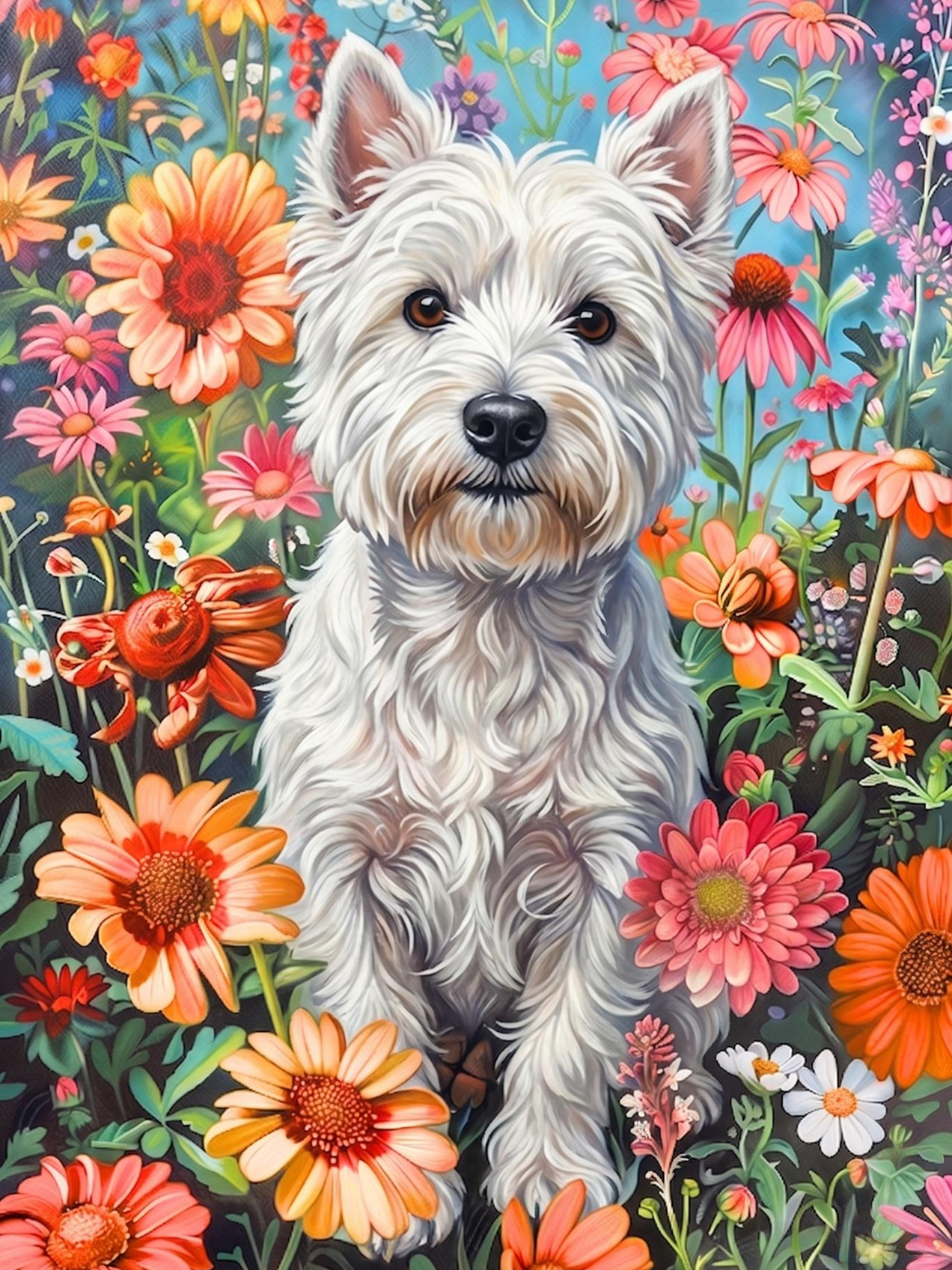 Flower Garden Westie Diamond Art Kit