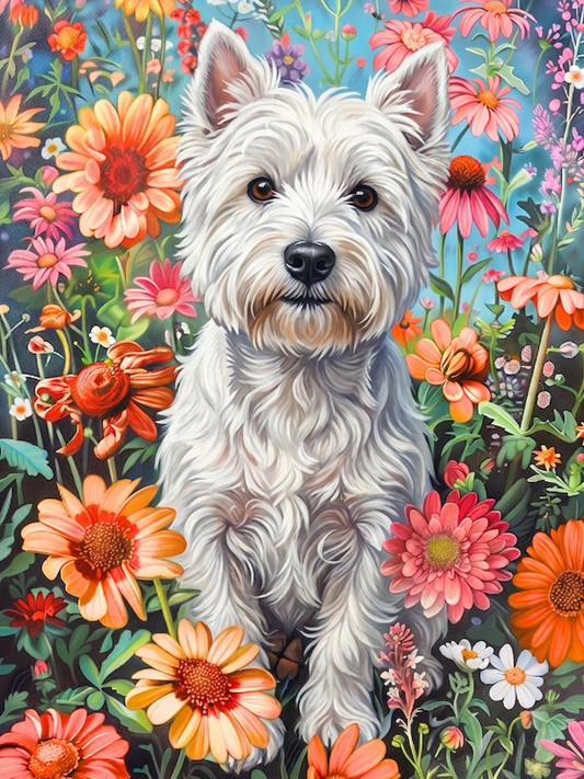 Flower Garden Westie Diamond Art Kit