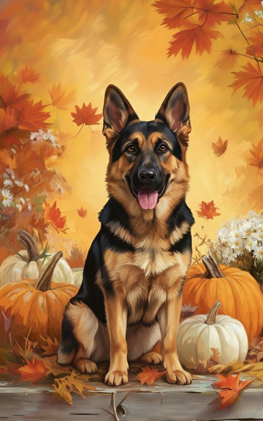 German Shepherd and Four Pumpkins Diamond Art Kit