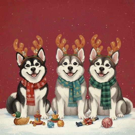 Happy Holidays Alaskan Malamutes Diamond Art Kit