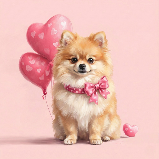 Heart Balloons Pomeranian Puppy Diamond Art Kit