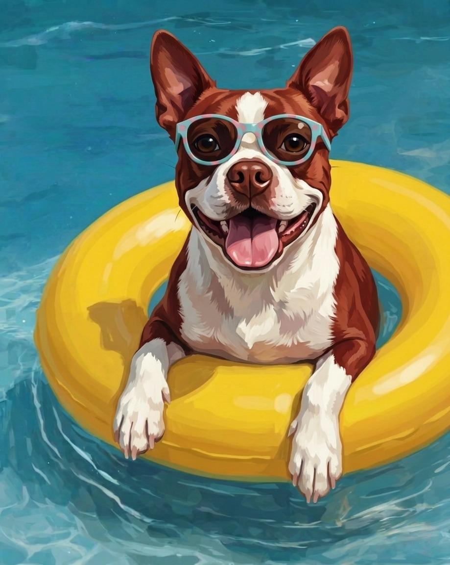Hello Summer Red Boston Terrier Diamond Art Kit