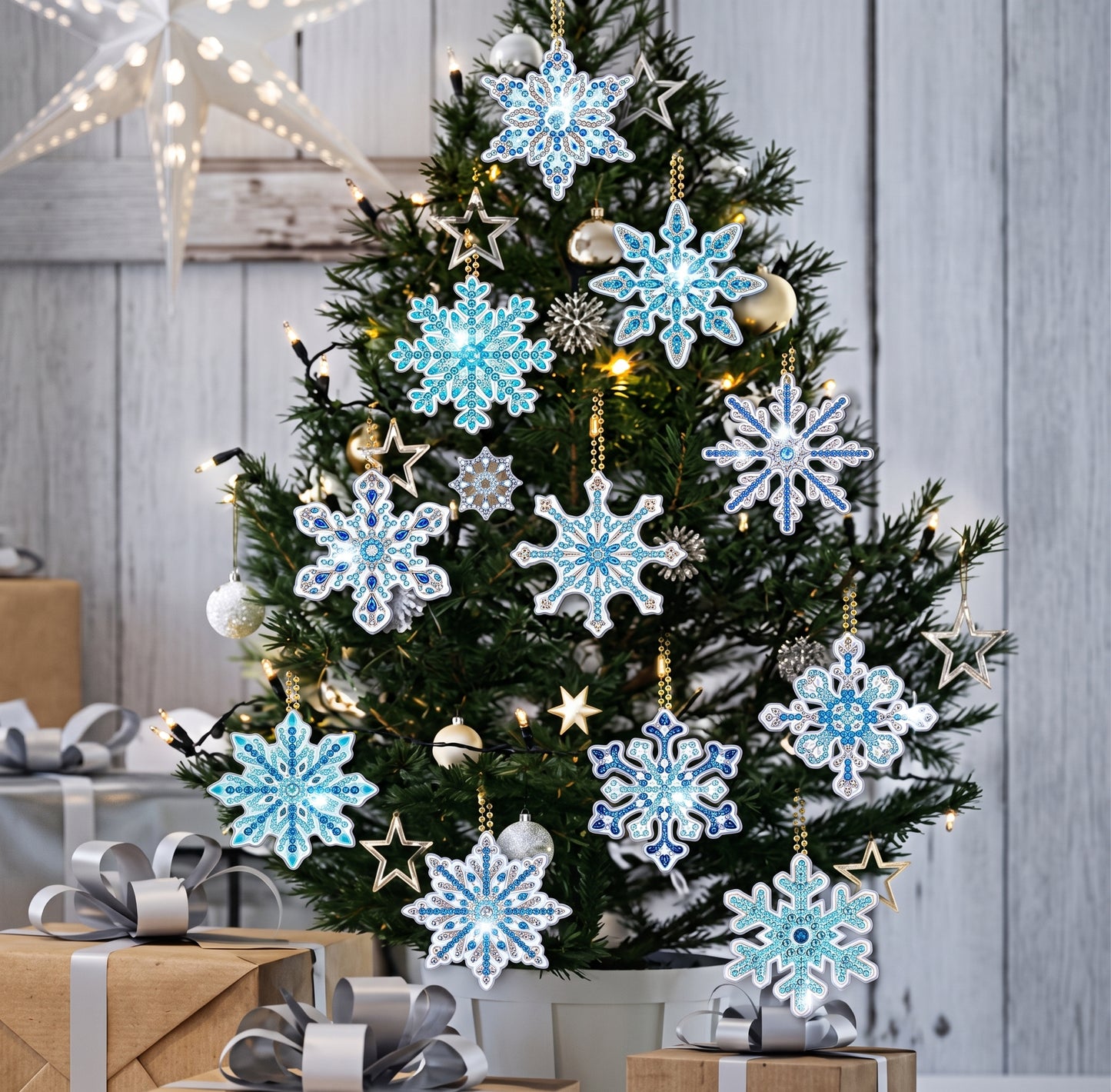 12-Piece 5D Diamond Painting Snowflake Ornament Kit
