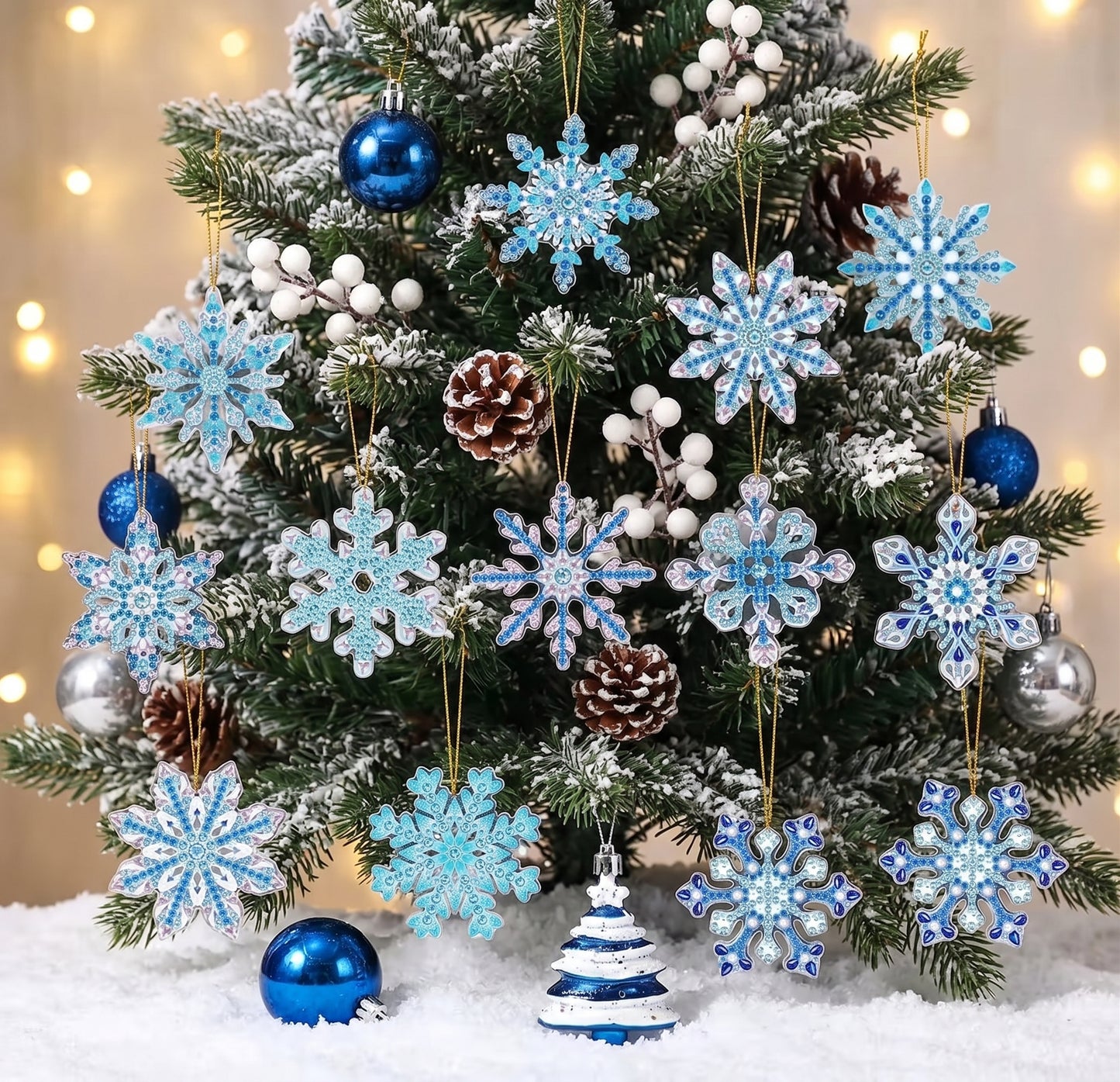 12-Piece 5D Diamond Painting Snowflake Ornament Kit