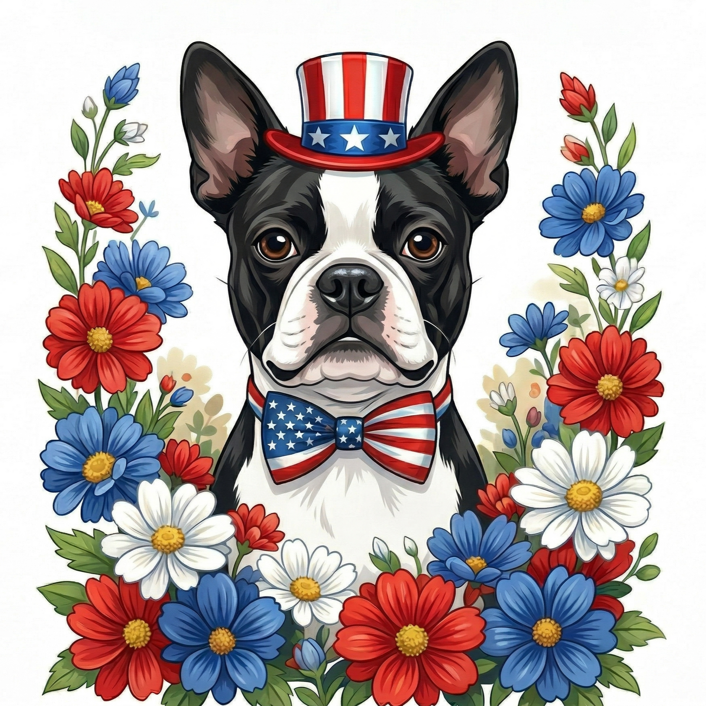 Patriotic Black and White Boston Terrier Diamond Art Kit