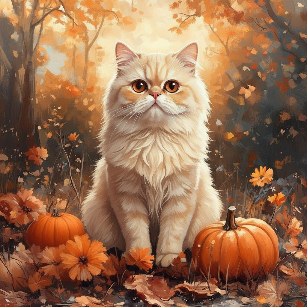 Persian Cat in Pumpkins Diamond Art Kit