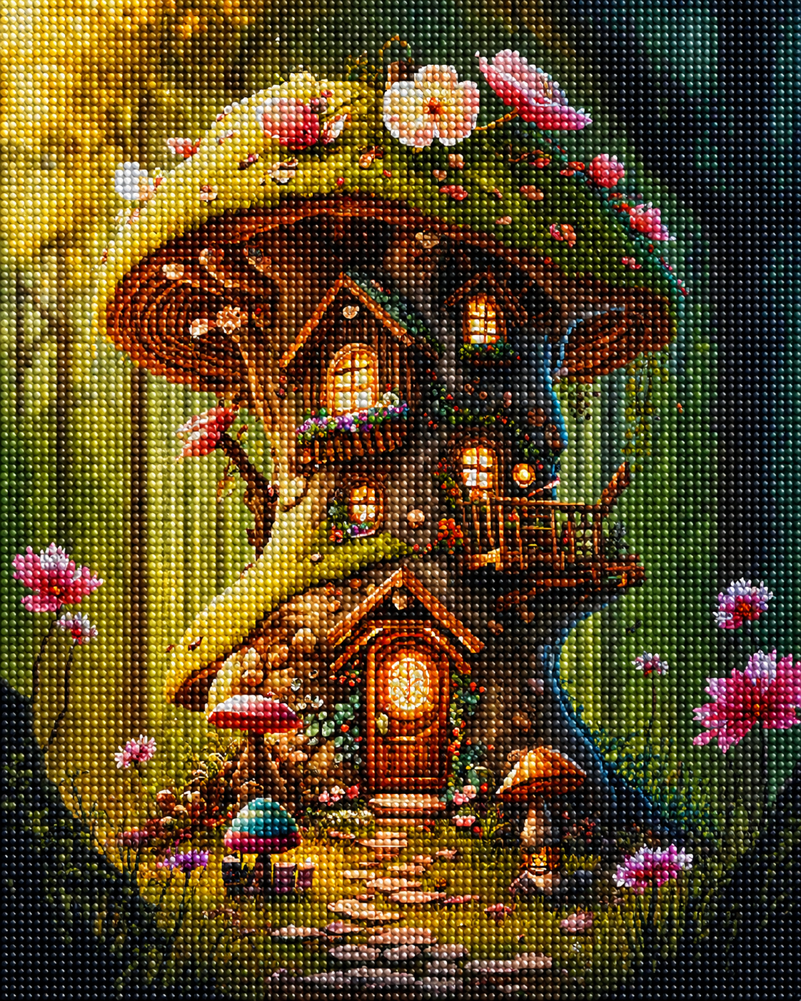 Pink Flower Fairyhouse Diamond Art Kit