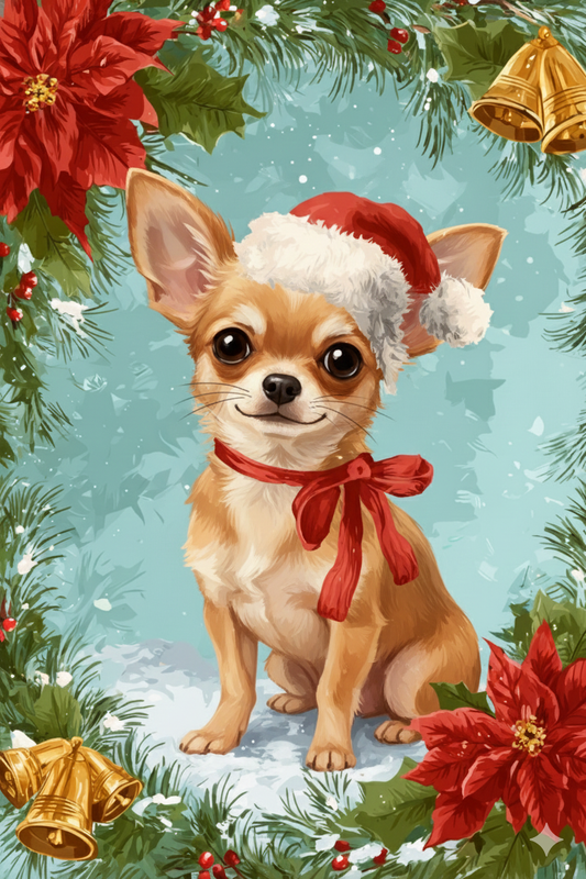 Poinsettia Wreath Chihuahua Diamond Art Kit