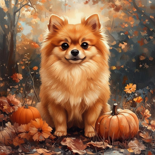 Pomeranian in Pumpkins Diamond Art Kit