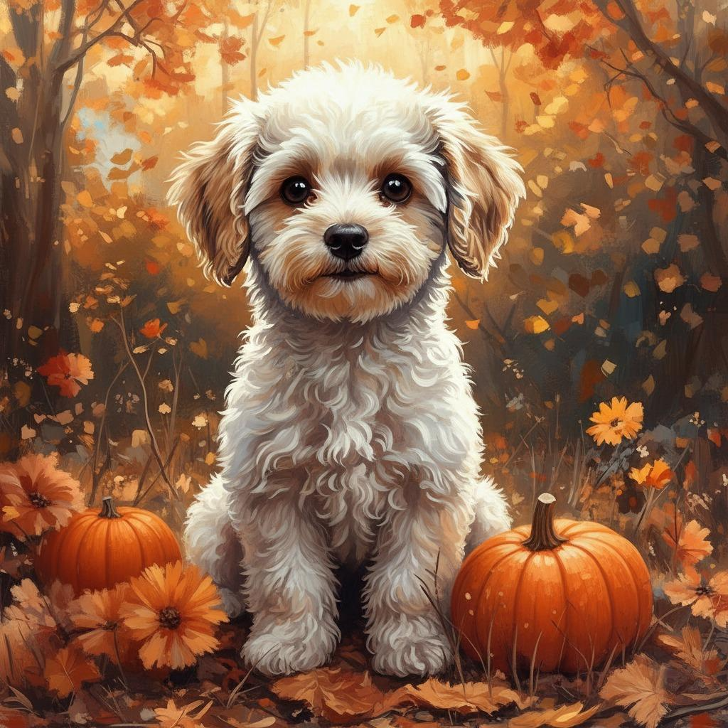 Poodle in Pumpkins Diamond Art Kit