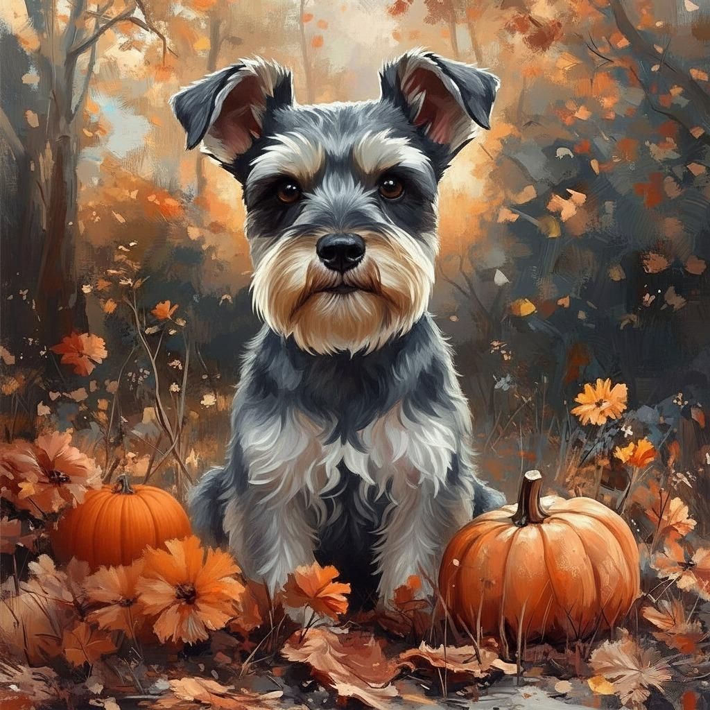 Schnauzer in Pumpkins Diamond Art Kit